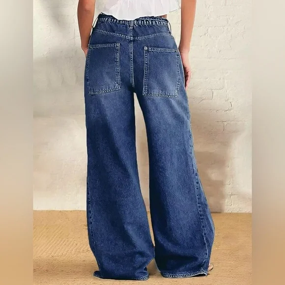 Denim Wide-Leg Jeans with Drawstring Waist - Picture 2 of 8